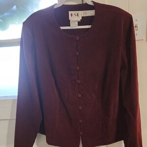KSL Women's Burgundy Embroidered Cardigan